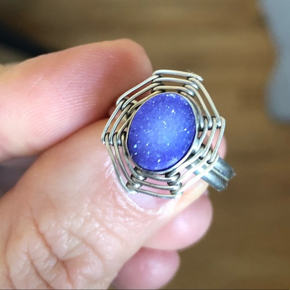 🆕 Ring Purple Agate Druzy Sterling Silver - Picture 7 of 8